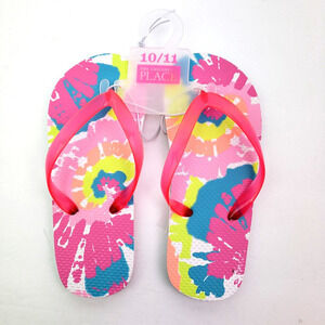 The Childrens Place Girls Size 10/11 Pink Tie Dye Slip On Flip Flop Sandals